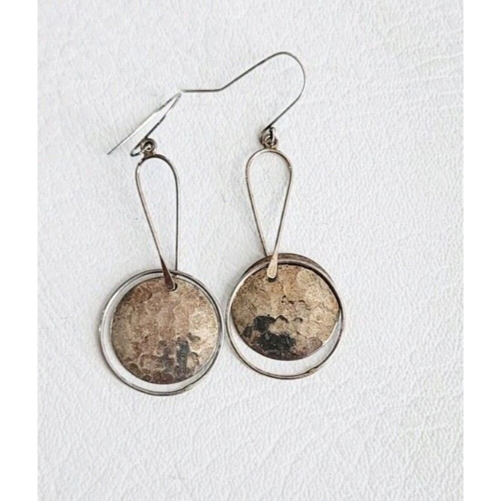 925 Sterling Silver Hammered Alwand Vahan AV Earrings Drop Vintage Modernist Mex